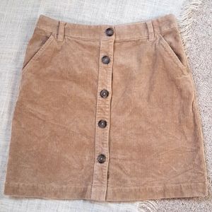 Brooks Brothers button front corduroy skirt tan sz8 waist 30/31"